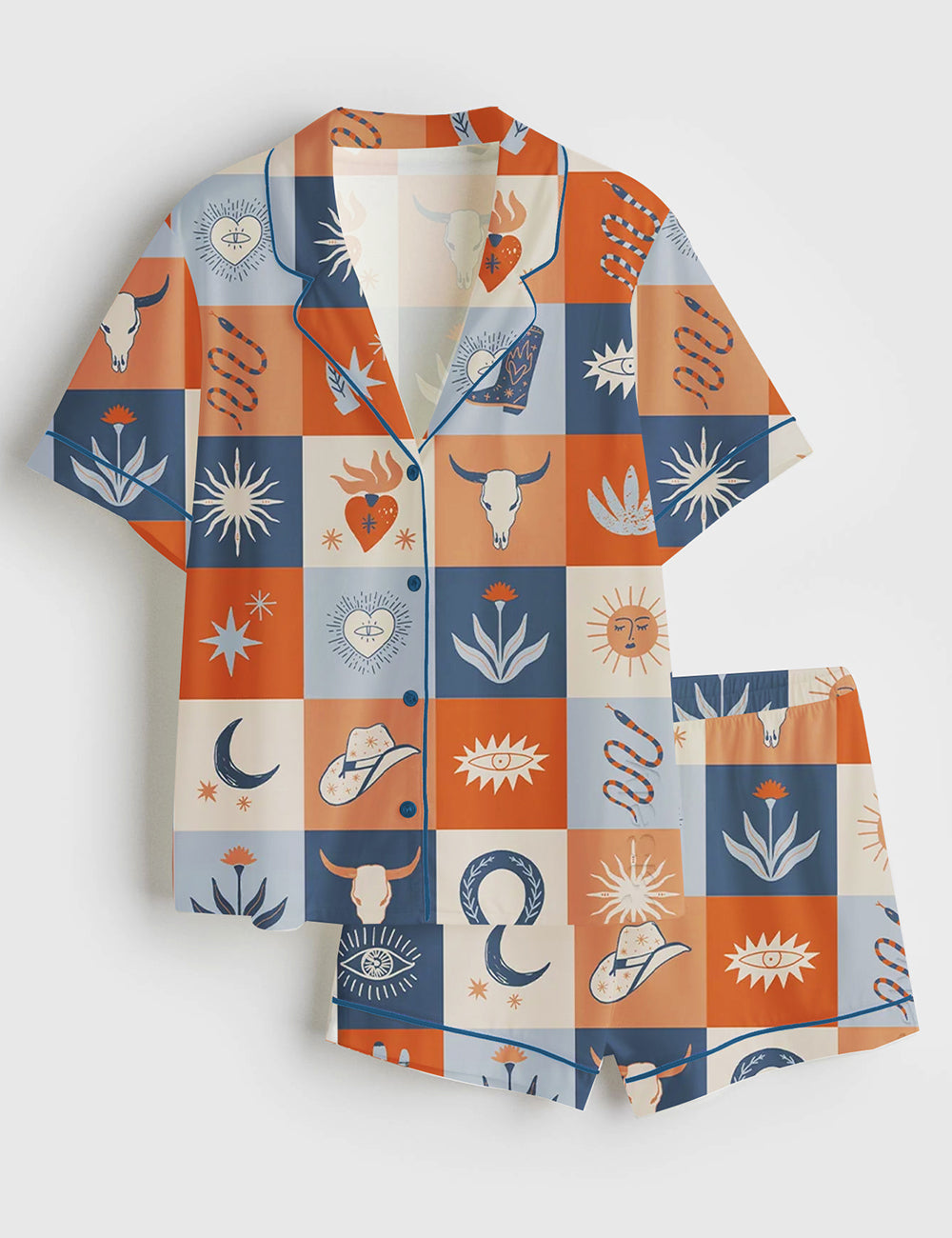 Women's Western Cowboy Short Sleeve Satin Pajama Set