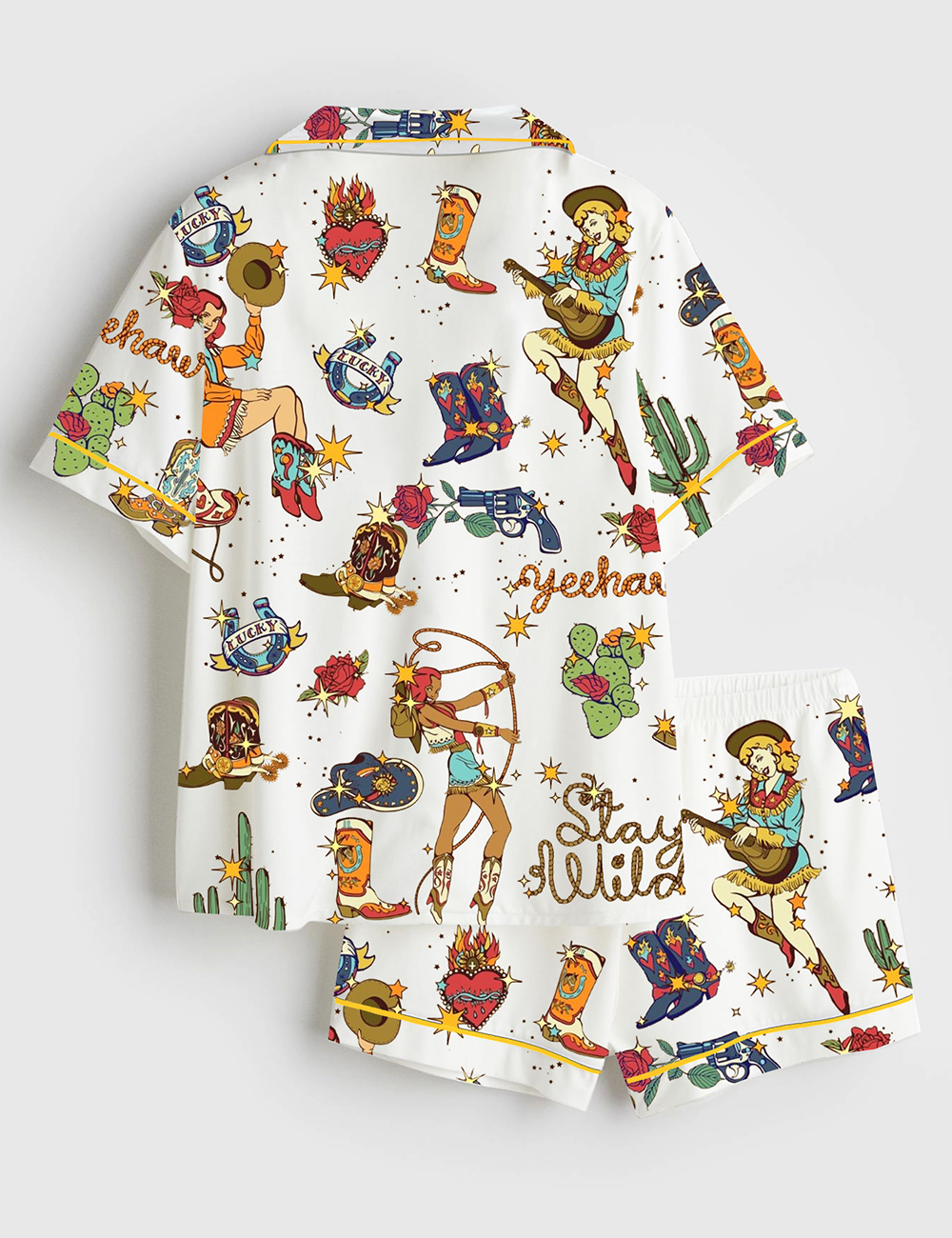 Alternative view of Women's Western Cowboys Yeehaw Stay Wild Short Sleeve Satin Pajama Set