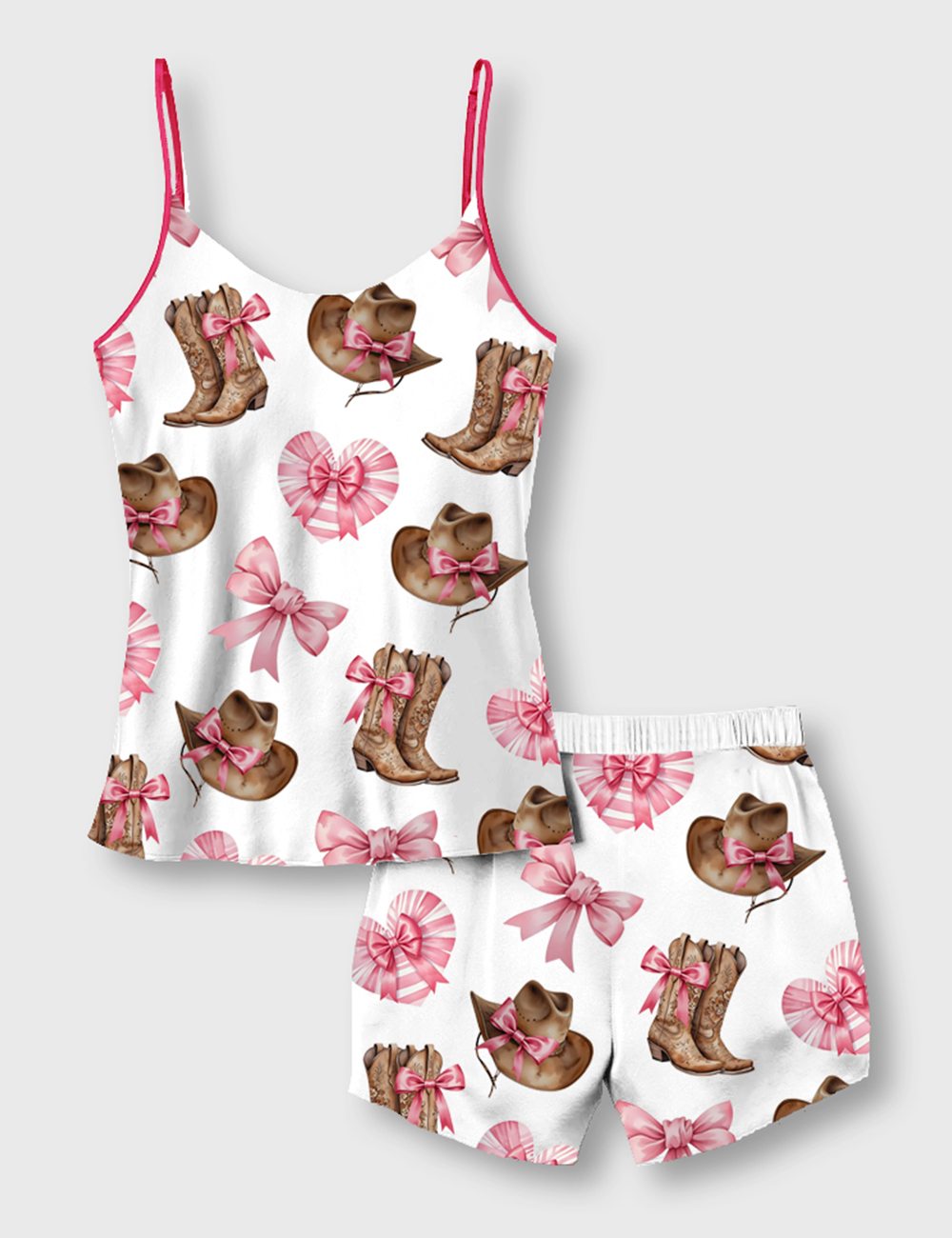 Women's Western Cowgirl Boot Camisole Satin Pajama Set