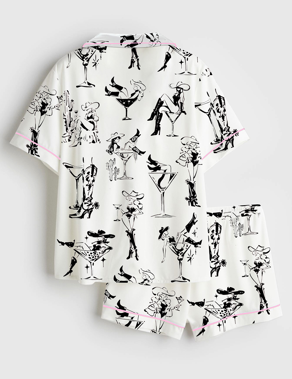 Alternative view of Women's Western Cowgirl Cocktail Short Sleeve Satin Pajama Set