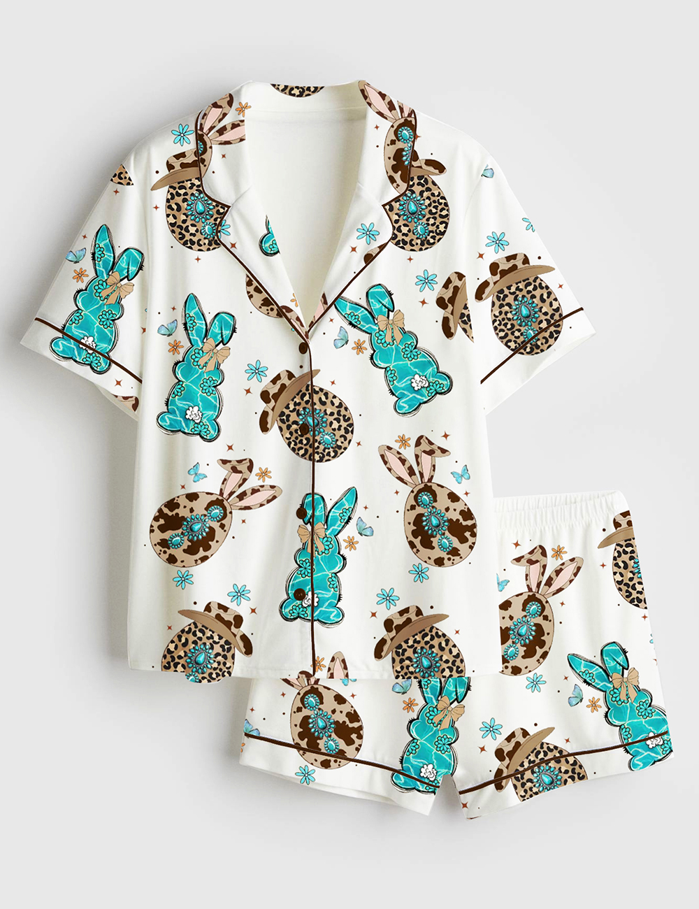 Women's Western Cowgirl EasterÂ Bunny Short Sleeve Satin Pajama Set