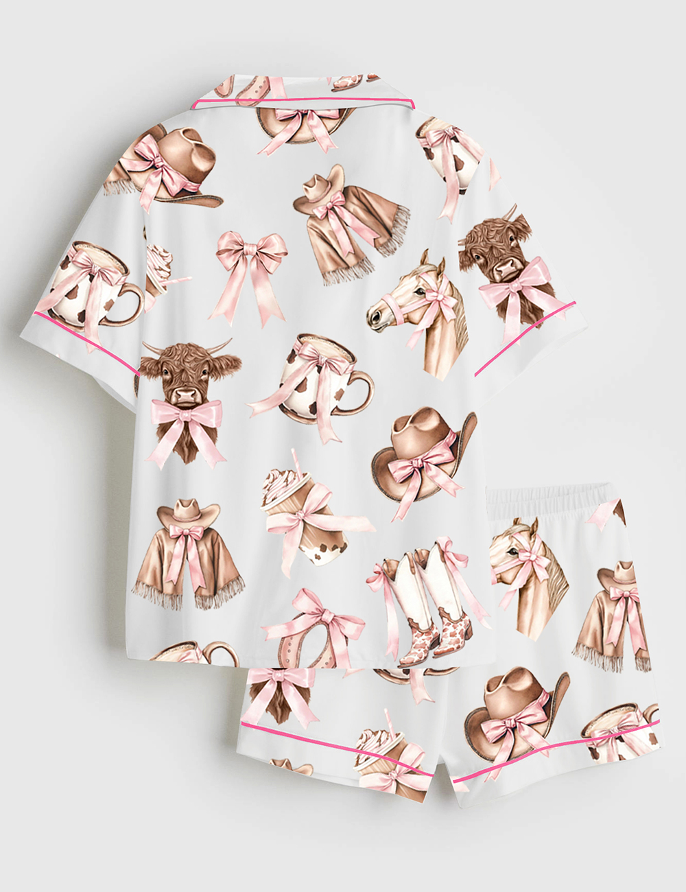 Alternative view of Women's Western Cowgirl Highland Cow Short Sleeve Satin Pajama Set