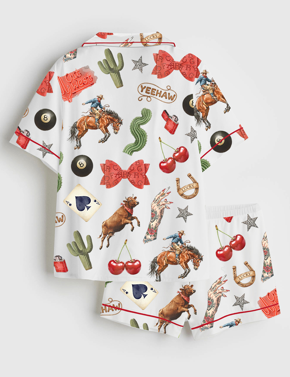 Alternative view of Women's Western Cowgirl Short Sleeve Satin Pajama Set