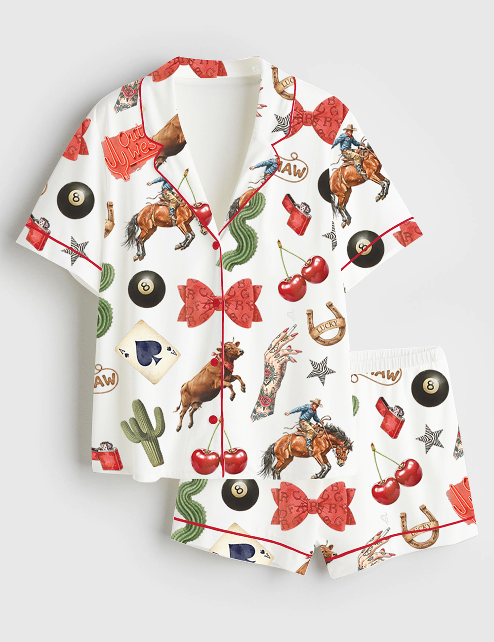 Women's Western Cowgirl Short Sleeve Satin Pajama Set