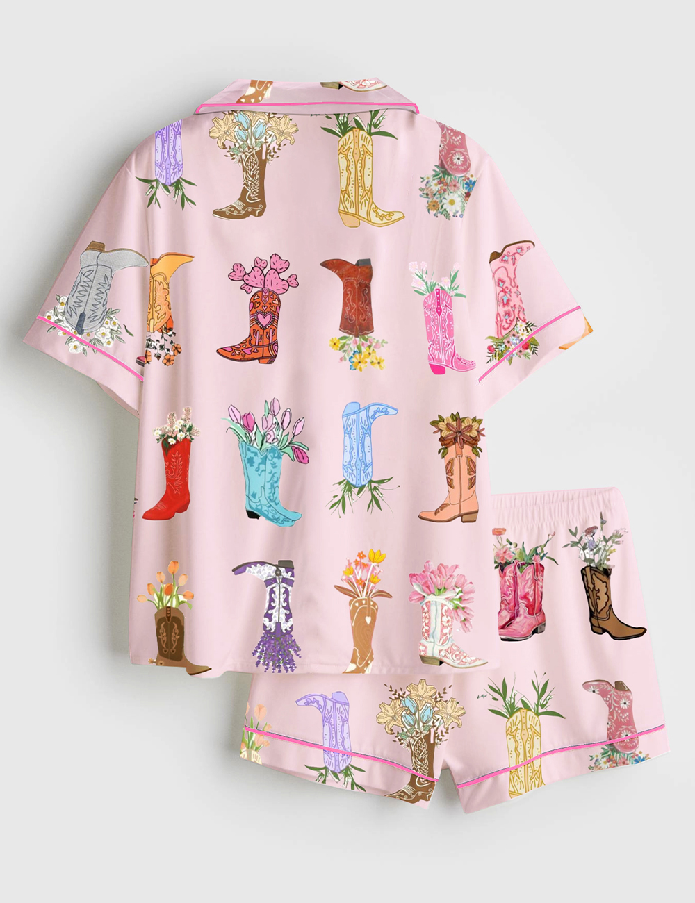 Alternative view of Women's Western Flower Boots Short Sleeve Satin Pajama Set