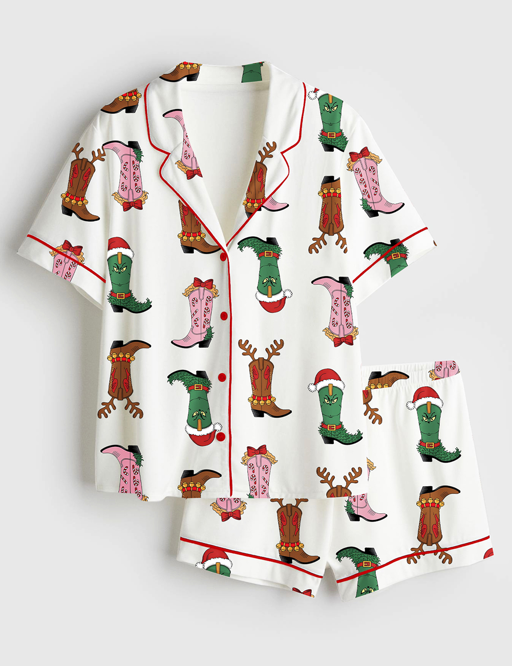 Women's Western Grinch Mean Guy Christmas Movies Short Sleeve Satin Pajama Set