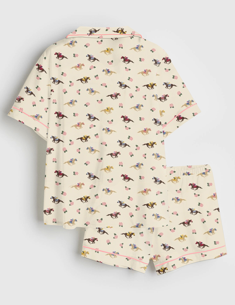 Alternative view of Women's Western Kentucky Derby Party Talk Derby to Me Racing Horses Print Short Sleeve Satin Pajama Set