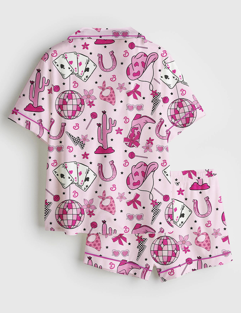 Alternative view of Women's Western Pink Barbie Retro Short Sleeve Satin Pajama Set