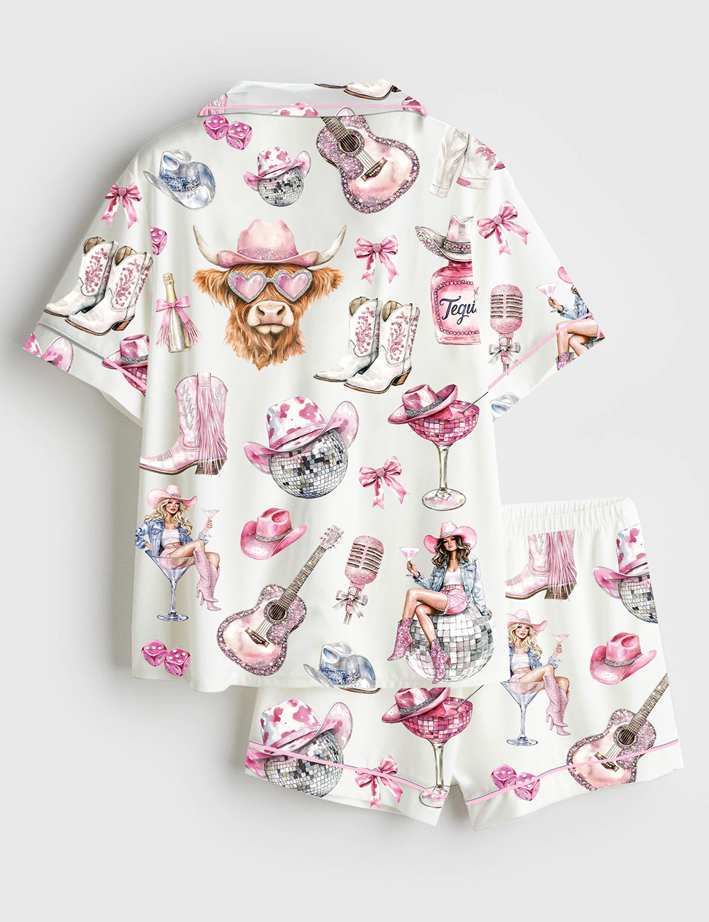 Alternative view of Women's WesternÂ CowgirlÂ Highland Cow Short Sleeve Satin Pajama Set