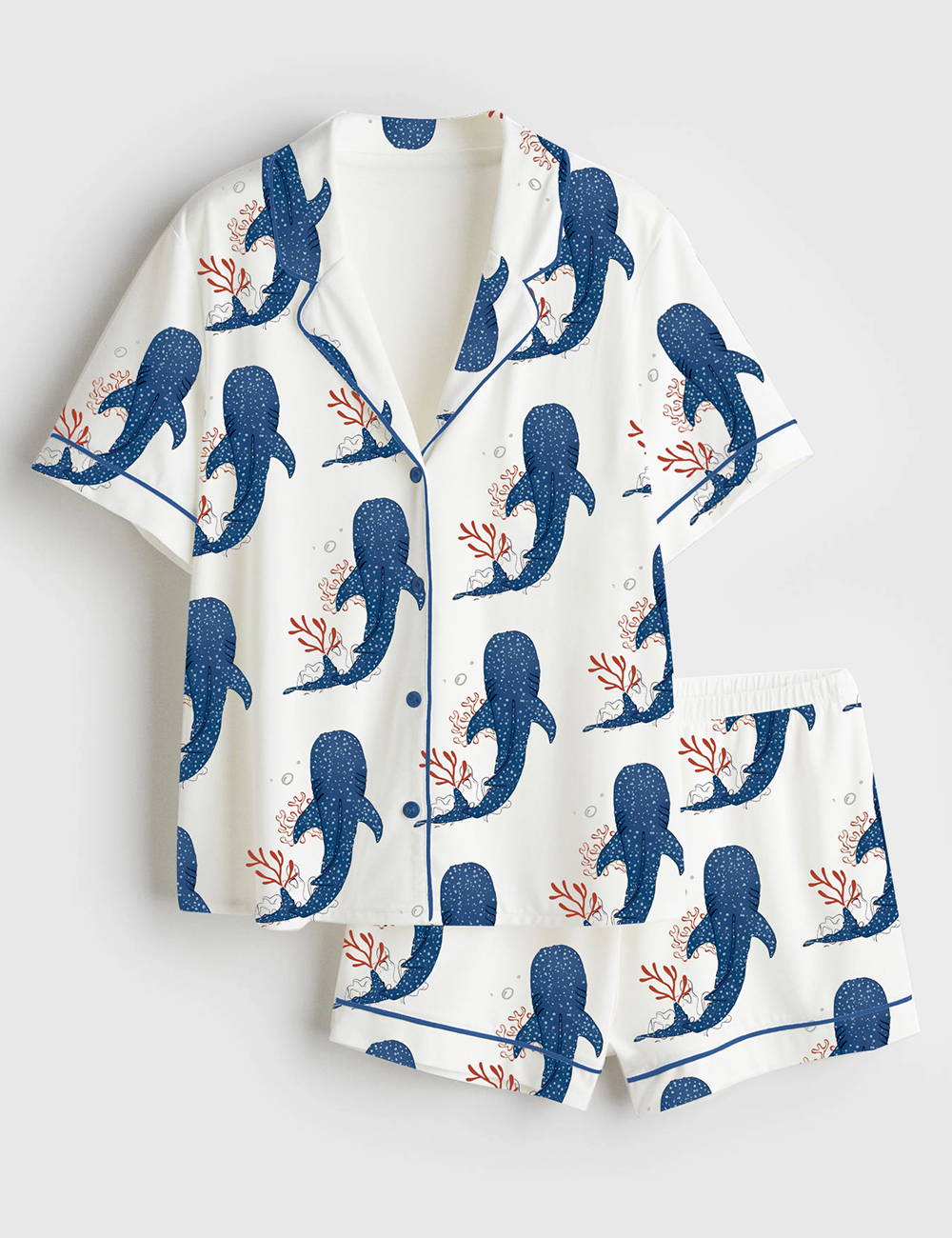 Women's Whale Ocean Coconut Girl Jesus Beach Bachelorette Short Sleeve Satin Pajama Set