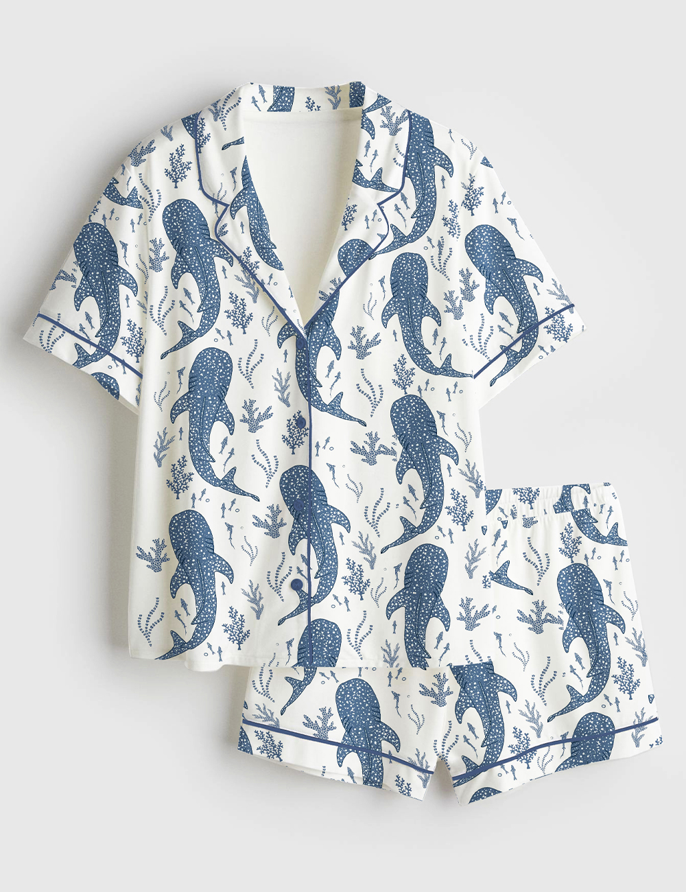 Women's Whale Shark Beachy Short Sleeve Satin Pajama Set