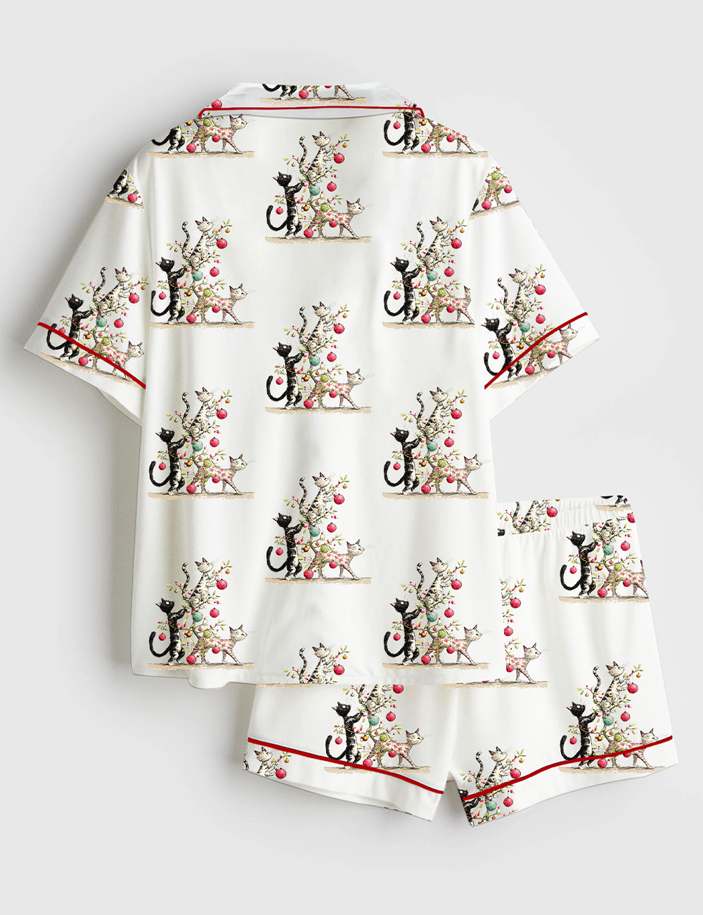 Alternative view of Women's Whimsical Christmas Cats Watercolor Catmas Cat Lover Short Sleeve Satin Pajama Set