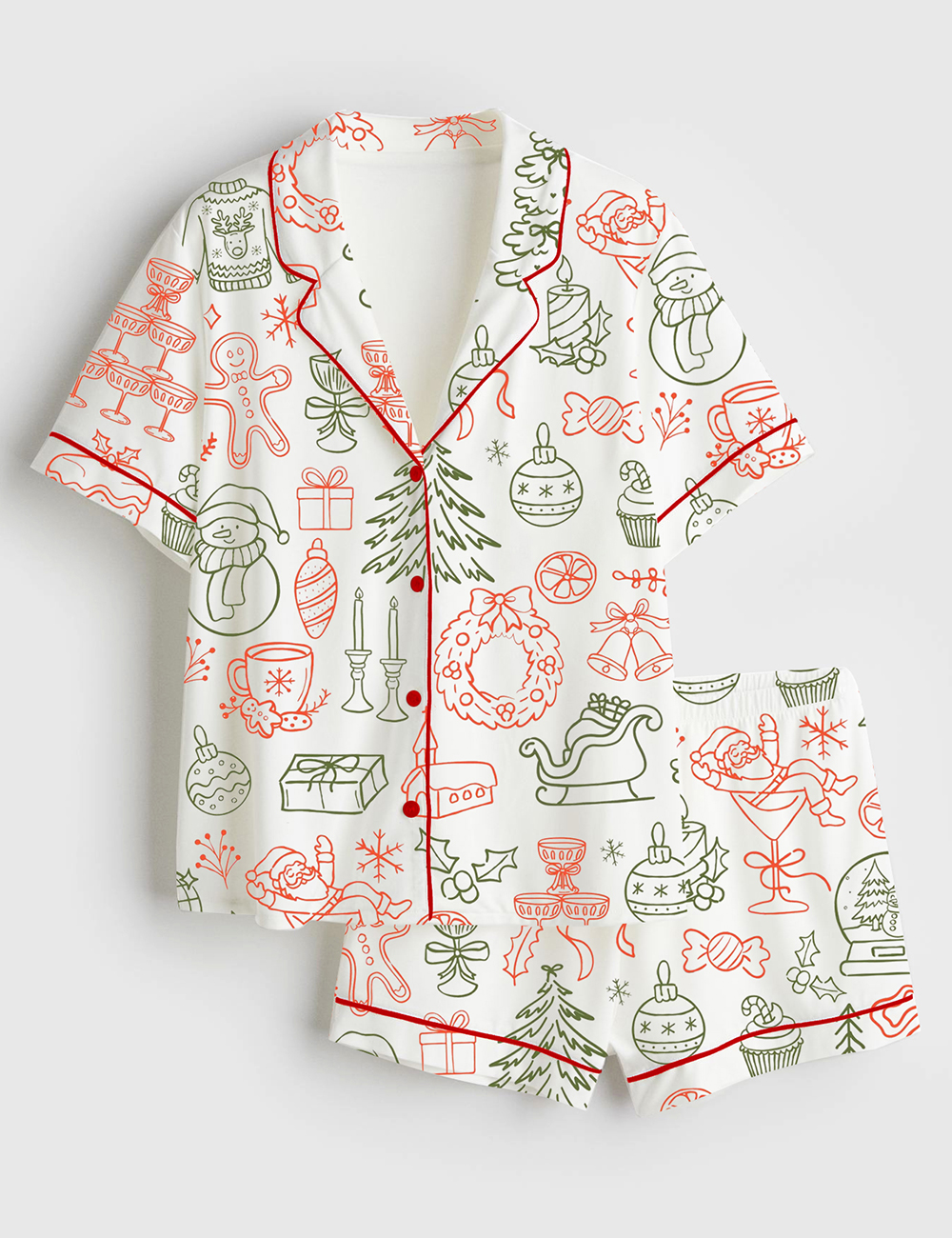 Women's Whimsical Christmas Coquette Christmas Party Bachelorette Short Sleeve Satin Pajama Set