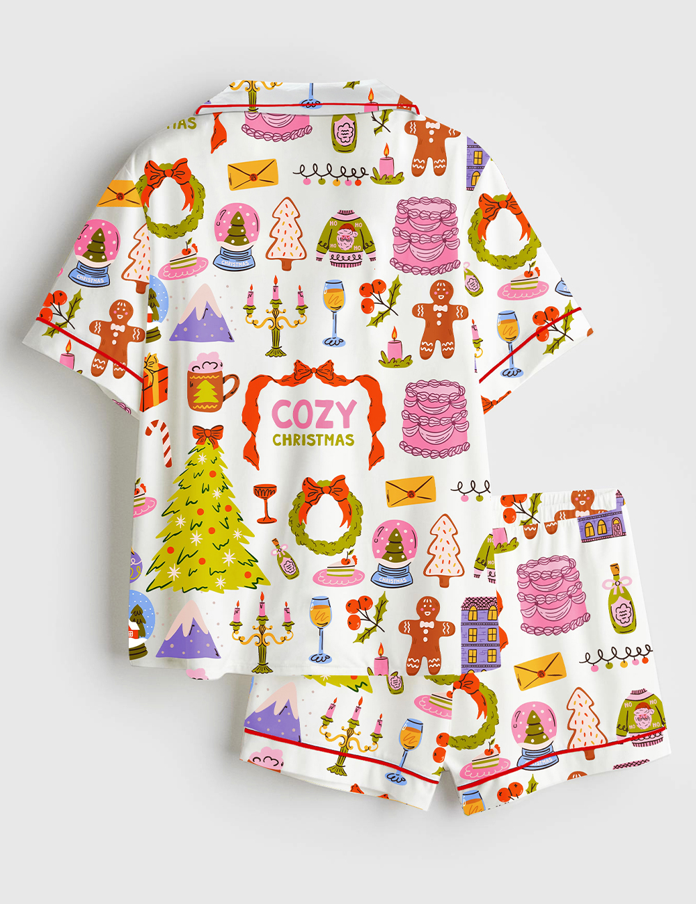 Alternative view of Women's Whimsical Christmas Hand Drawn Xmas Cozy Winter Short Sleeve Satin Pajama Set