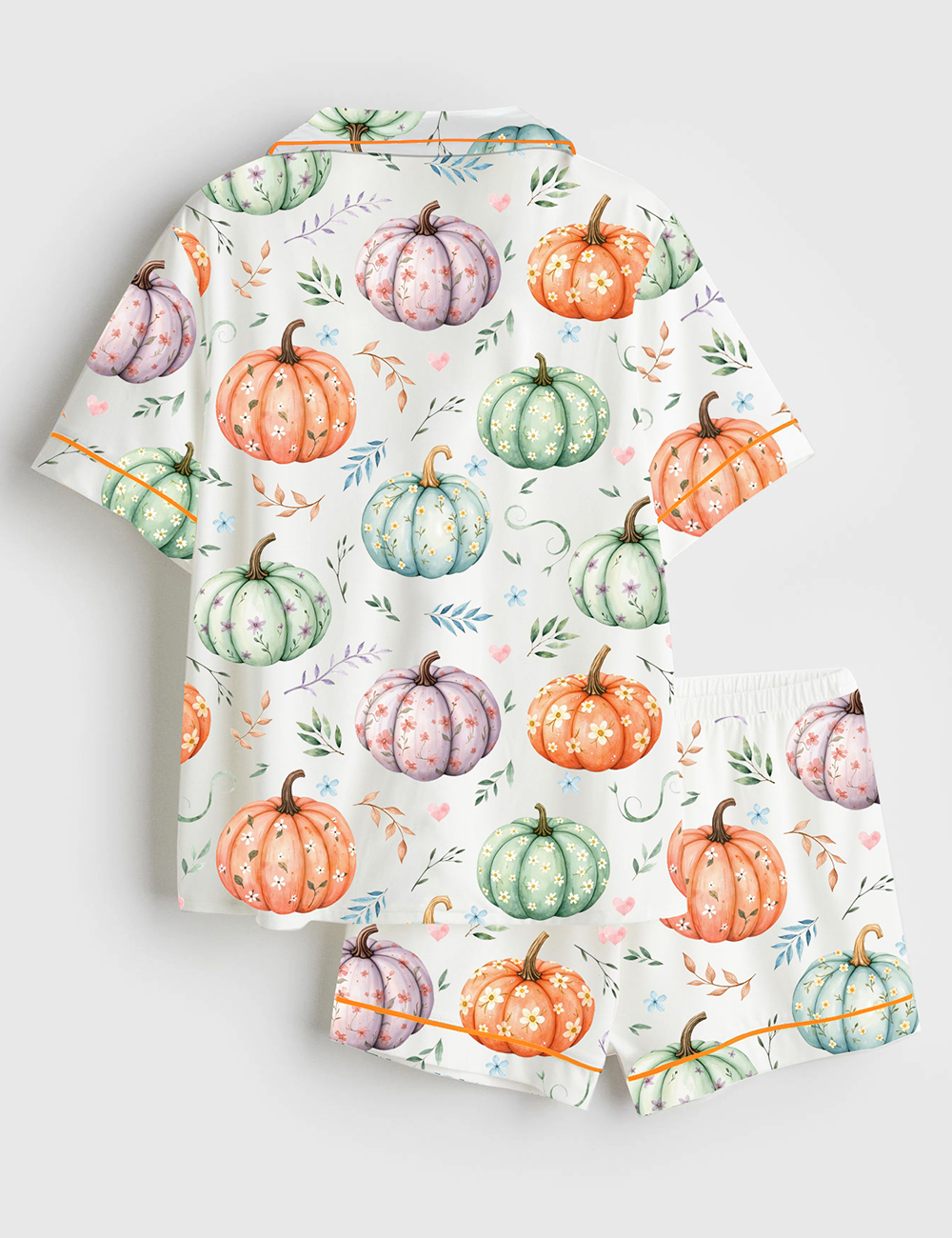 Alternative view of Women's Whimsical Floral Pumpkins Short Sleeve Satin Pajama Set