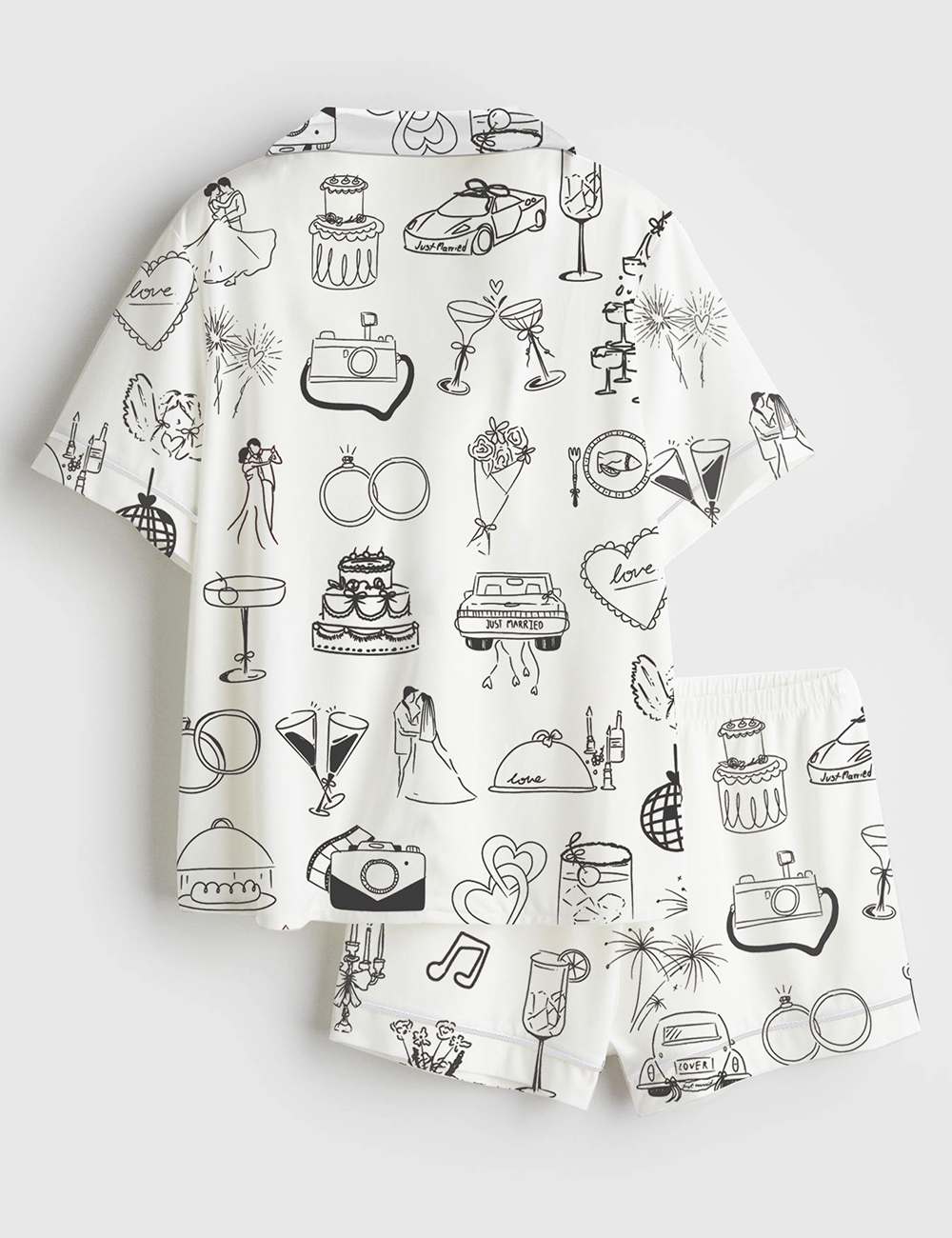 Alternative view of Women's Whimsical Hand Drawn Wedding Timeline Icons Champagne Wedding Print Short Sleeve Satin Pajama Set
