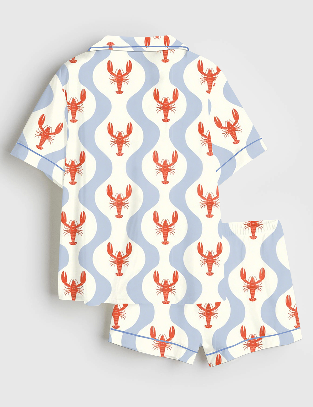Alternative view of Women's Whimsical Lobster Nautical Beach Coastal Marine Print Short Sleeve Satin Pajama Set