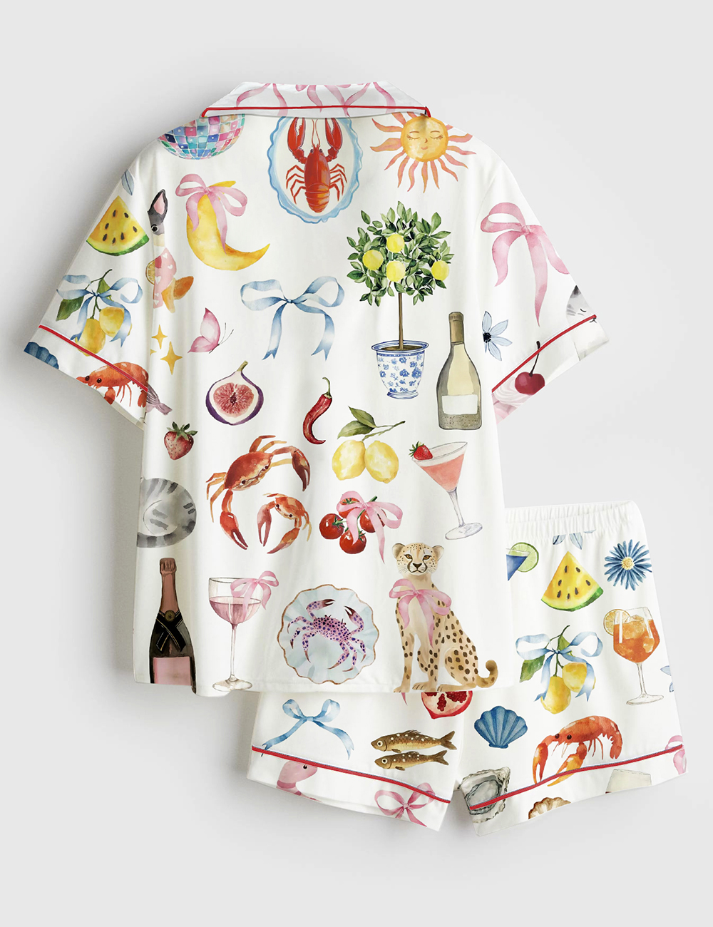 Alternative view of Women's Whimsical Wedding Dolce Vita Wedding Coquette Mediterranean Print Short Sleeve Satin Pajama Set