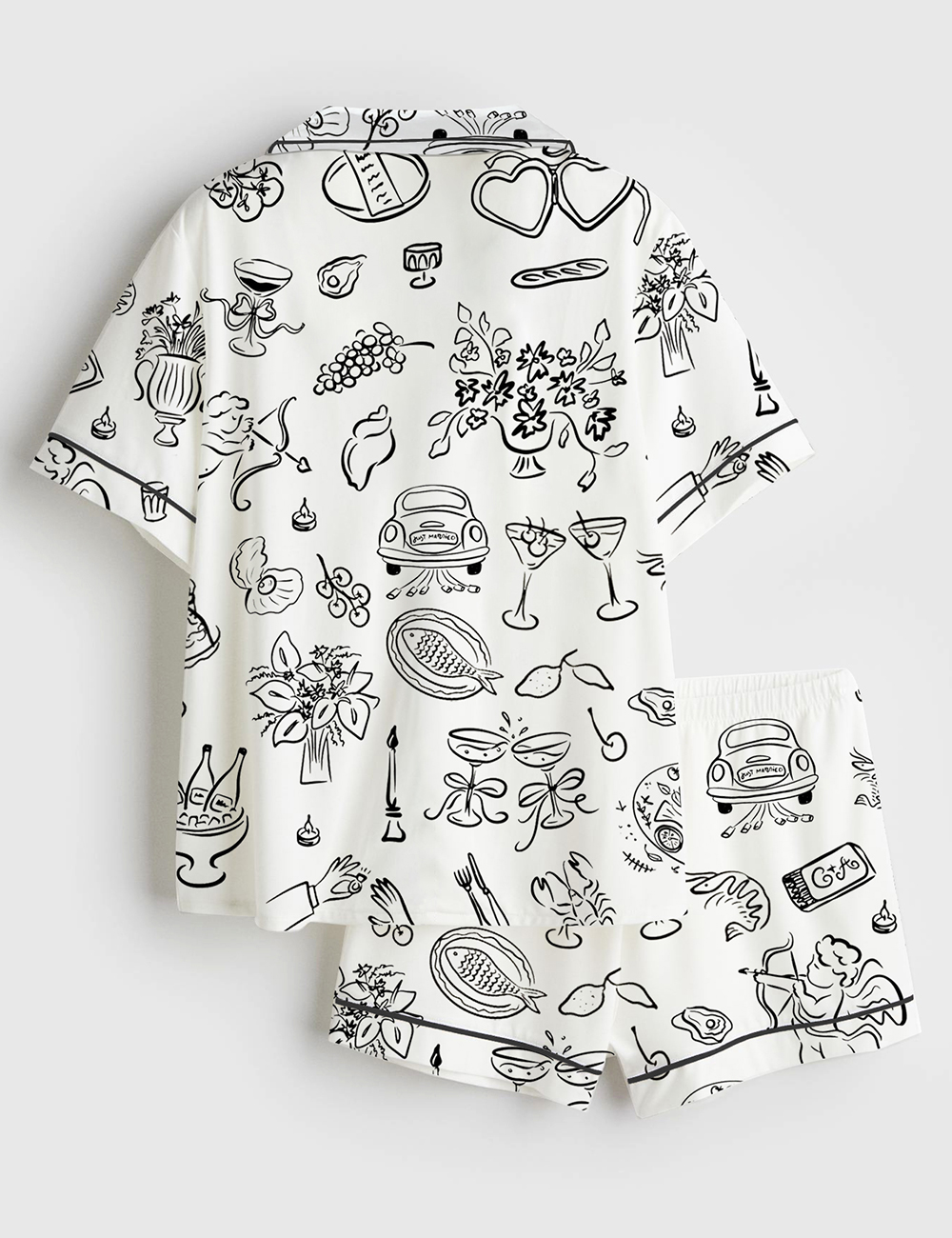 Alternative view of Women's Whimsical Wedding Doodles For Wedding Print Short Sleeve Satin Pajama Set