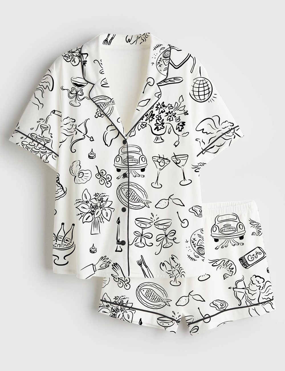 Women's Whimsical Wedding Doodles For Wedding Print Short Sleeve Satin Pajama Set