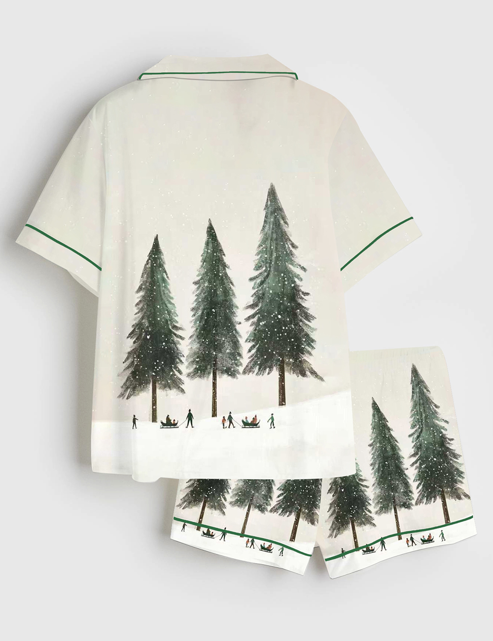 Alternative view of Women's Whimsy Forest Scene Winter Christmas Holiday Short Sleeve Satin Pajama Set