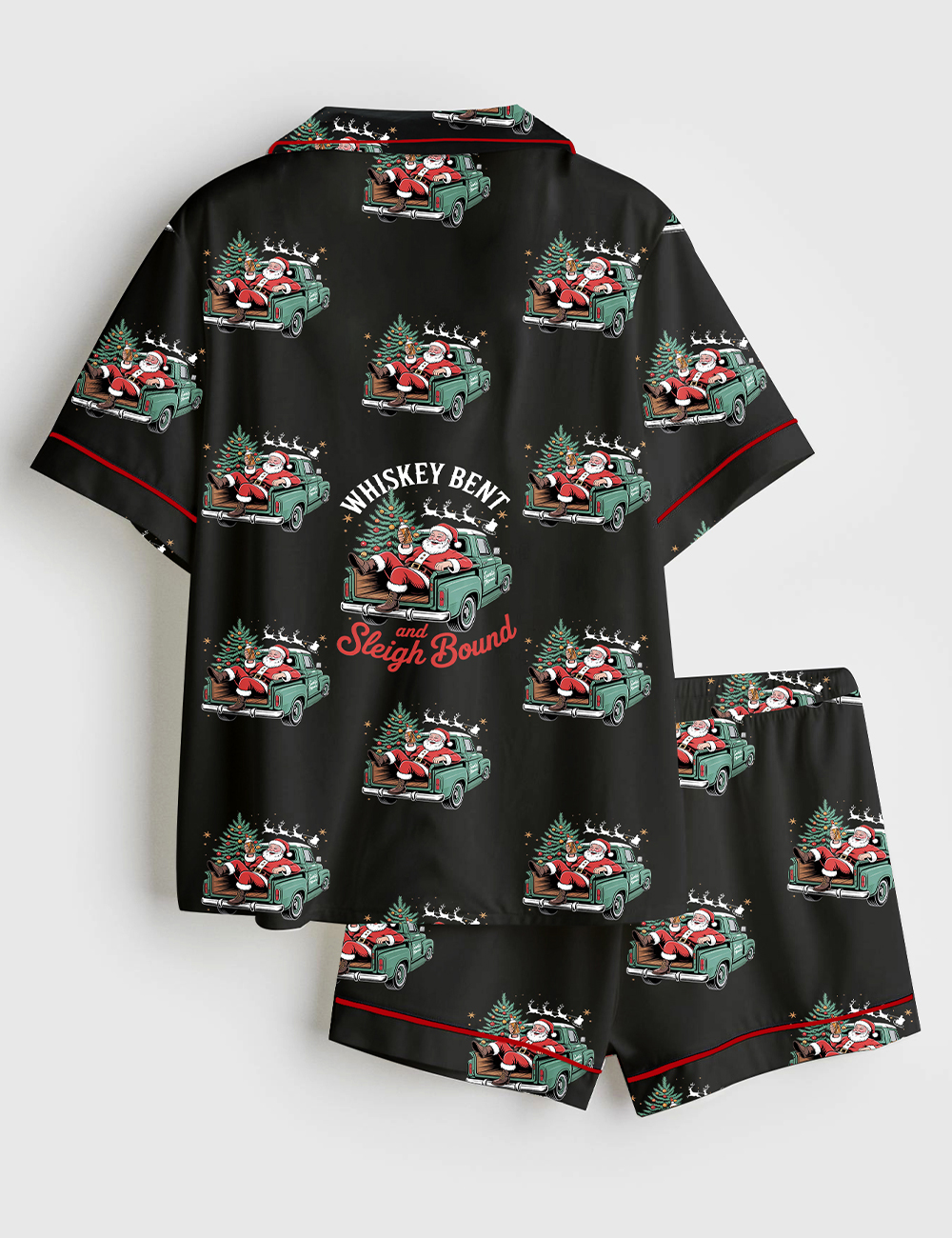 Alternative view of Women's Whiskey Bent And Sleigh Bound Western Cowboy Christmas Santa Short Sleeve Satin Pajama Set