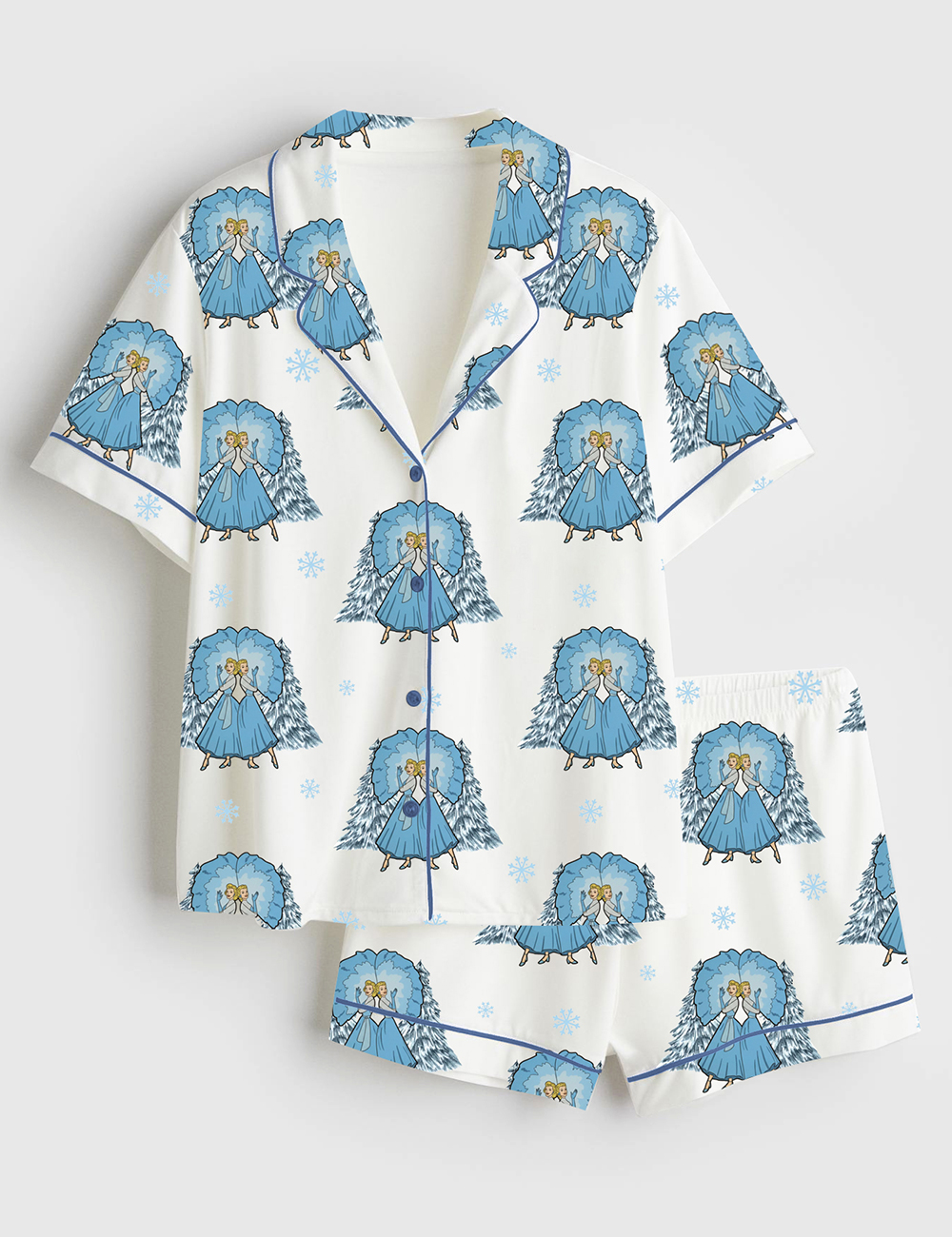 Women's White Christmas Sisters Festive Holiday Short Sleeve Satin Pajama Set