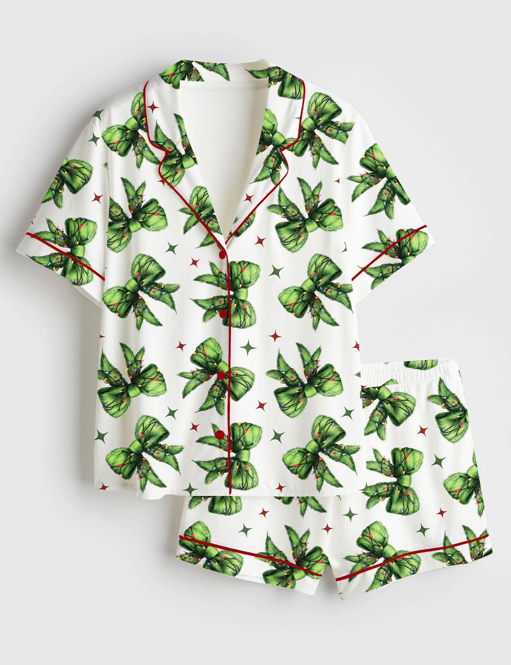 Women's Whoville Grinchmas Coquette Bow Grinchmas Short Sleeve Satin Pajama Set