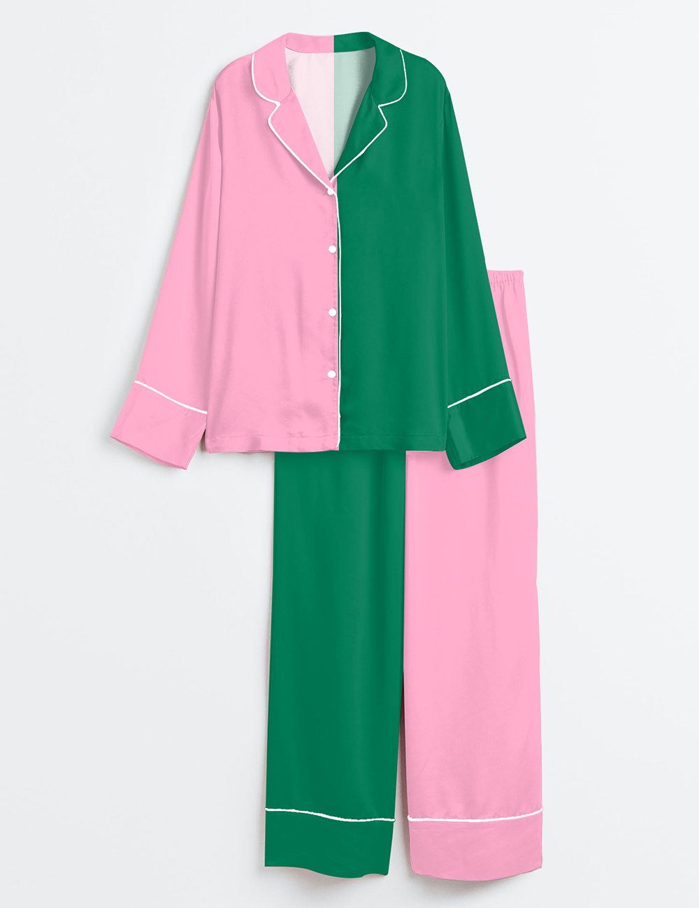 Women's Wicked Color Matching Long Sleeve Satin Pajama Set