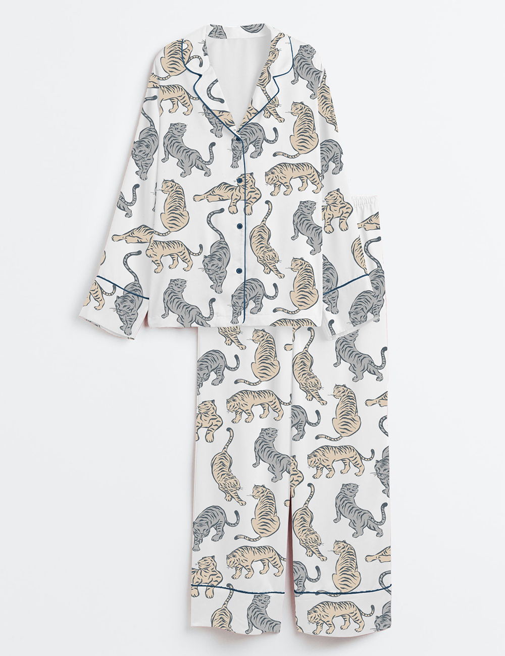 Women's Wild Animal Tiger Long Sleeve Satin Pajama Set