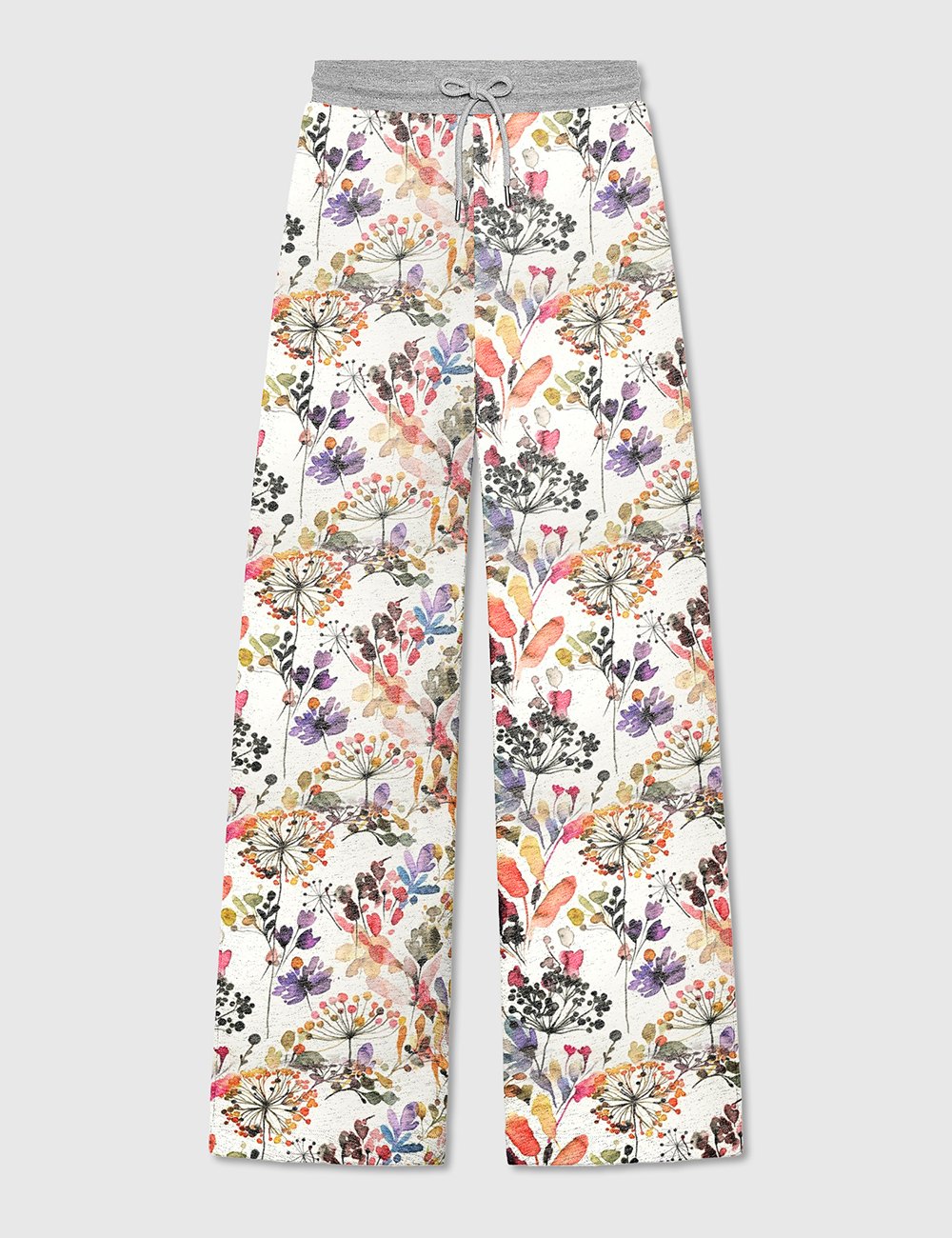 Women's Wild Grasses Watercolor Floral Whimsical Nature Medium Playful Pink Rustic Tie Pants