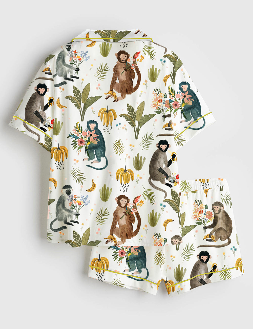Alternative view of Women's Wildflower Bouquets With A Side Of Monkey Bananas Short Sleeve Satin Pajama Set
