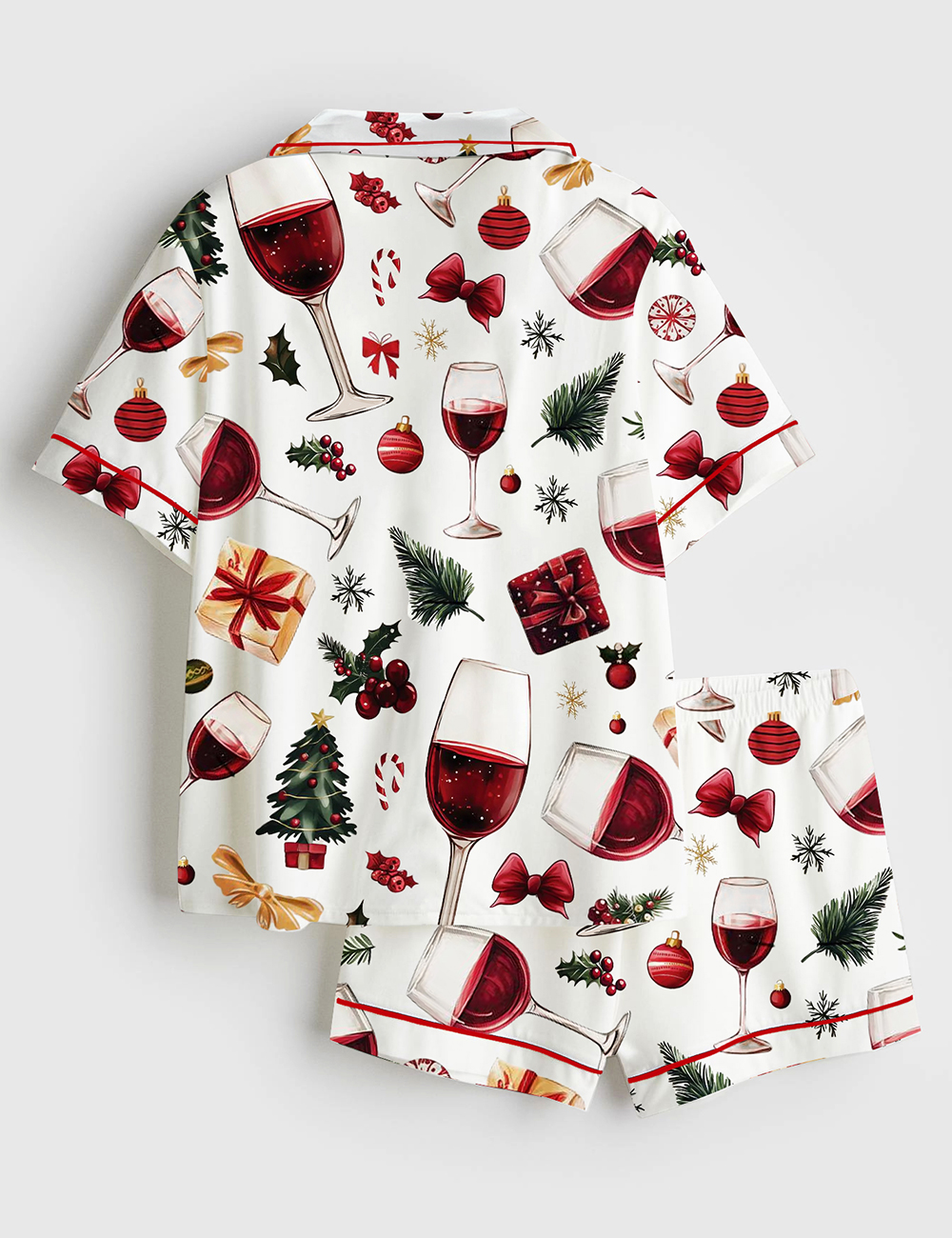 Alternative view of Women's Wine Glass Christmas Holiday Short Sleeve Satin Pajama Set