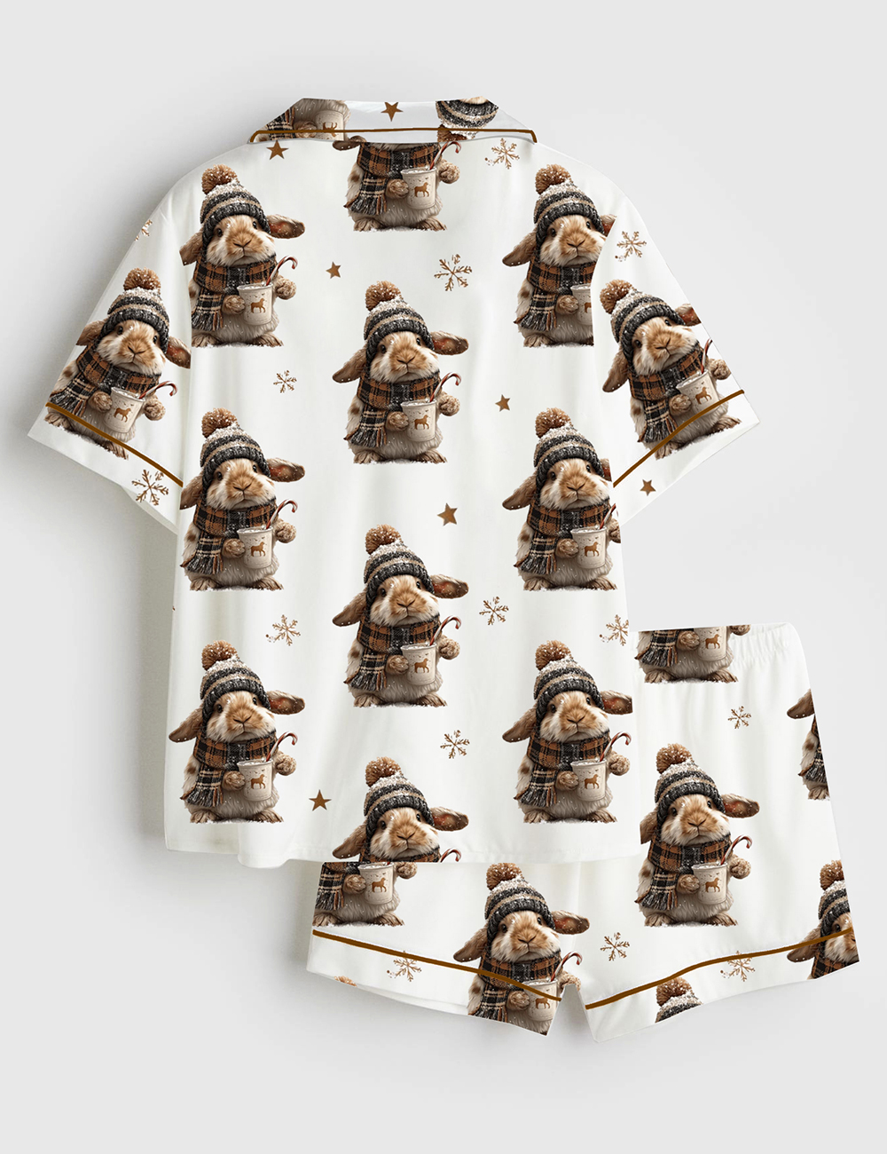 Alternative view of Women's Winter Bunny Christmas Cocoa Animal Lover Short Sleeve Satin Pajama Set