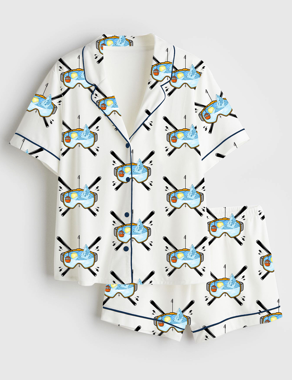 Women's Winter Family Ski Vacation Ski Weekend Trip Short Sleeve Satin Pajama Set