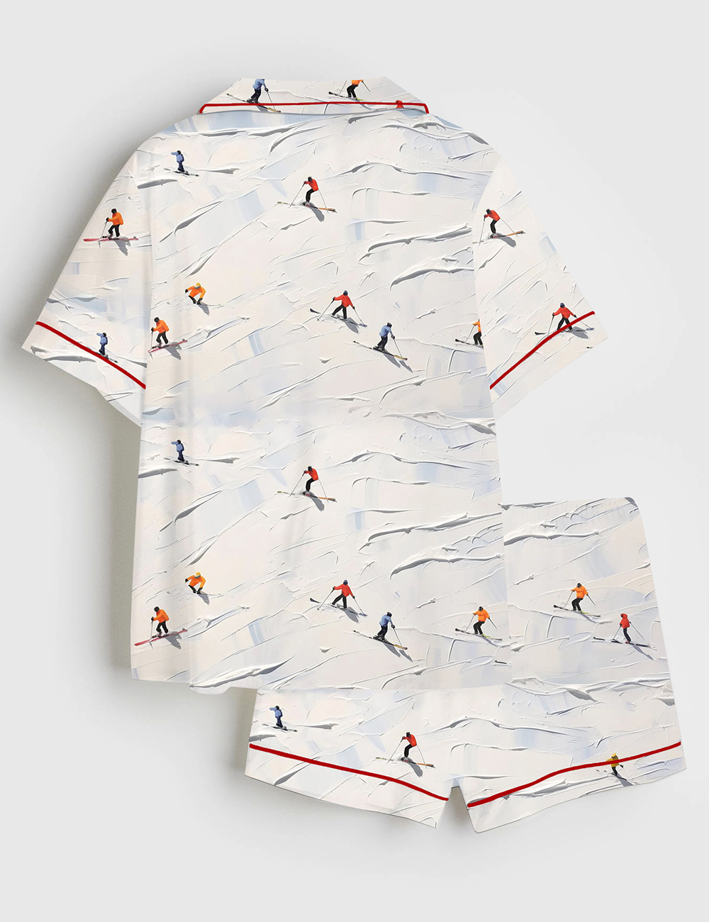 Alternative view of Women's Winter Holiday Ski Snow Retro Skiing Print Short Sleeve Satin Pajama Set