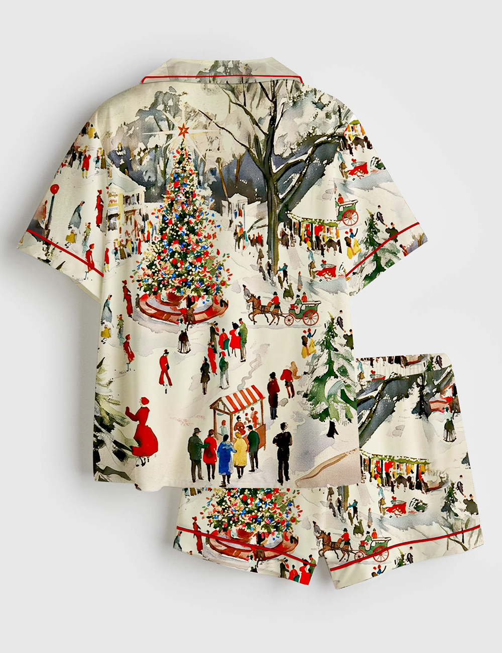 Alternative view of Women's Winter Town Square Festive Christmas Scene Short Sleeve Satin Pajama Set