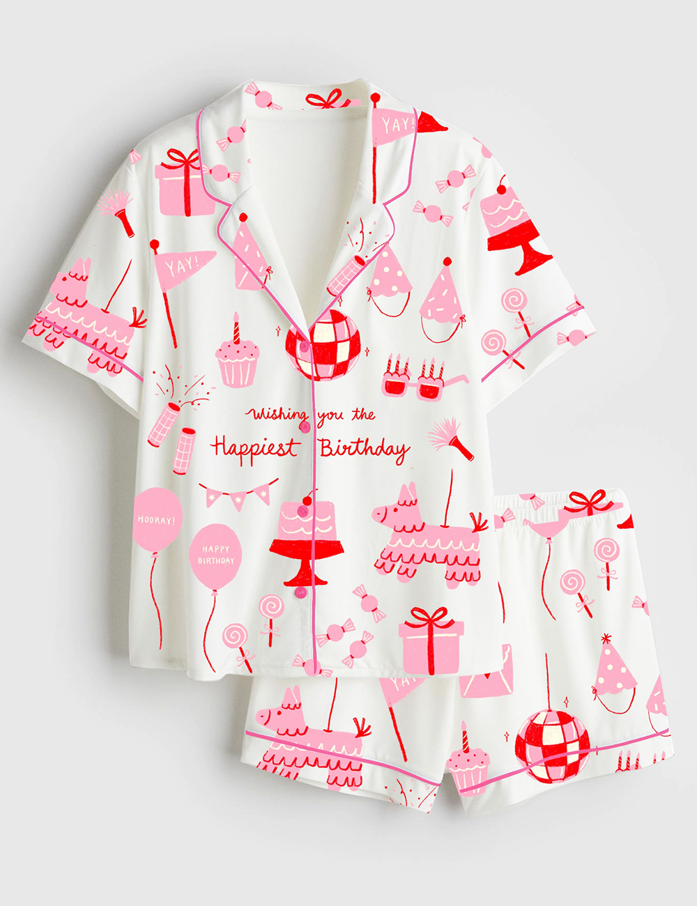 Women's Wishing You The Happiest Birthday Short Sleeve Satin Pajama Set