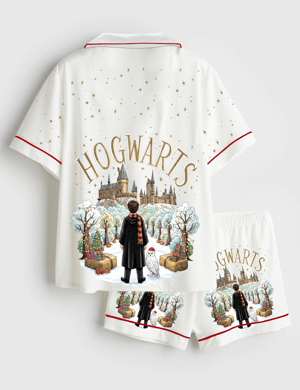 Alternative view of Women's Wizard School Hog Wart HP Christmas Short Sleeve Satin Pajama Set