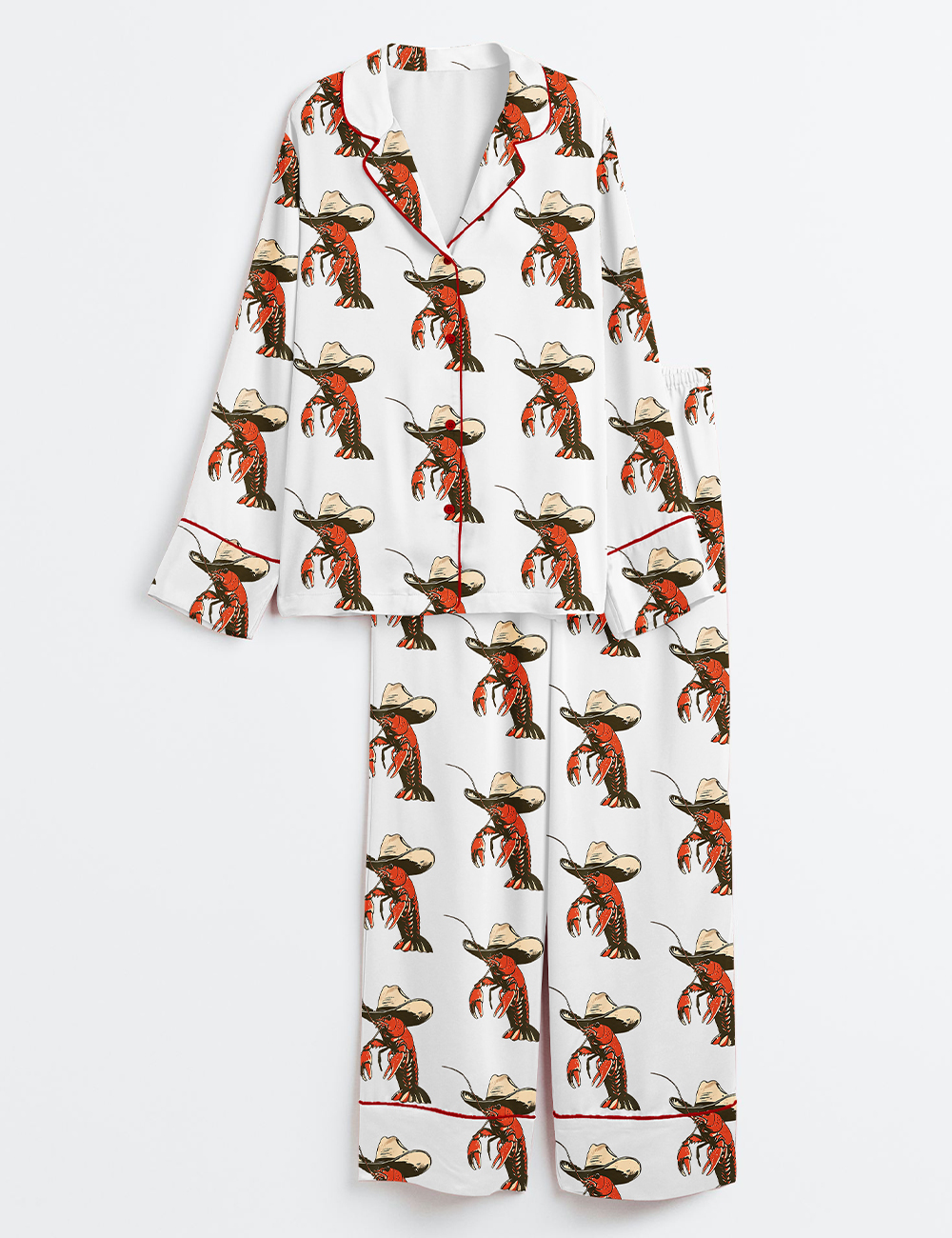 Women's Yee-claw Crawfish Cowboy Long Sleeve Satin Pajama Set