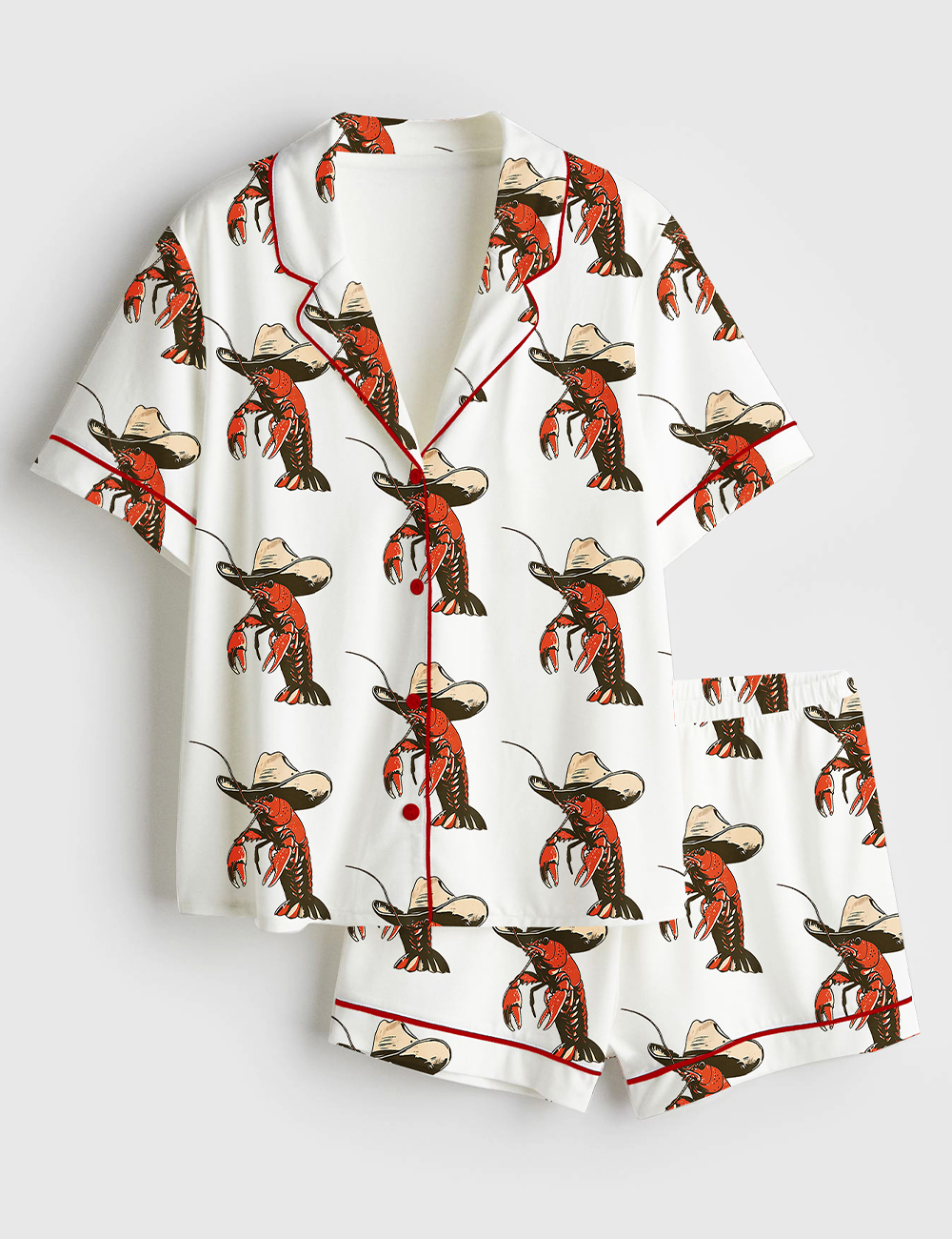 Women's Yee-claw Crawfish Cowboy Short Sleeve Satin Pajama Set