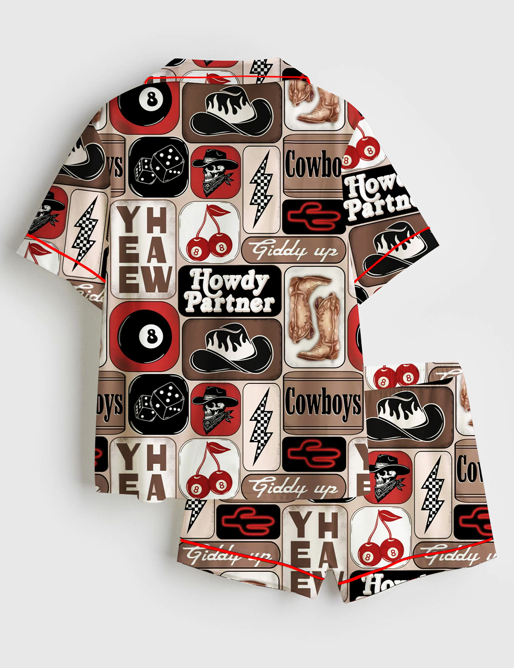 Alternative view of Women's Yee Haw Howdy Partner Giddy Up Western Cowboy Collage Print Short Sleeve Satin Pajama Set