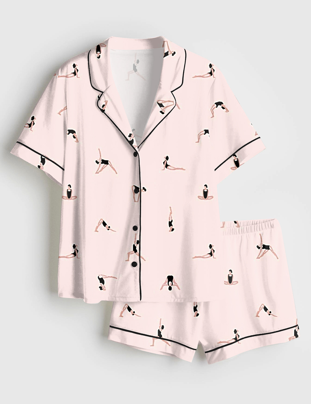 Women's Yoga Sports Pink Short Sleeve Satin Pajama Set