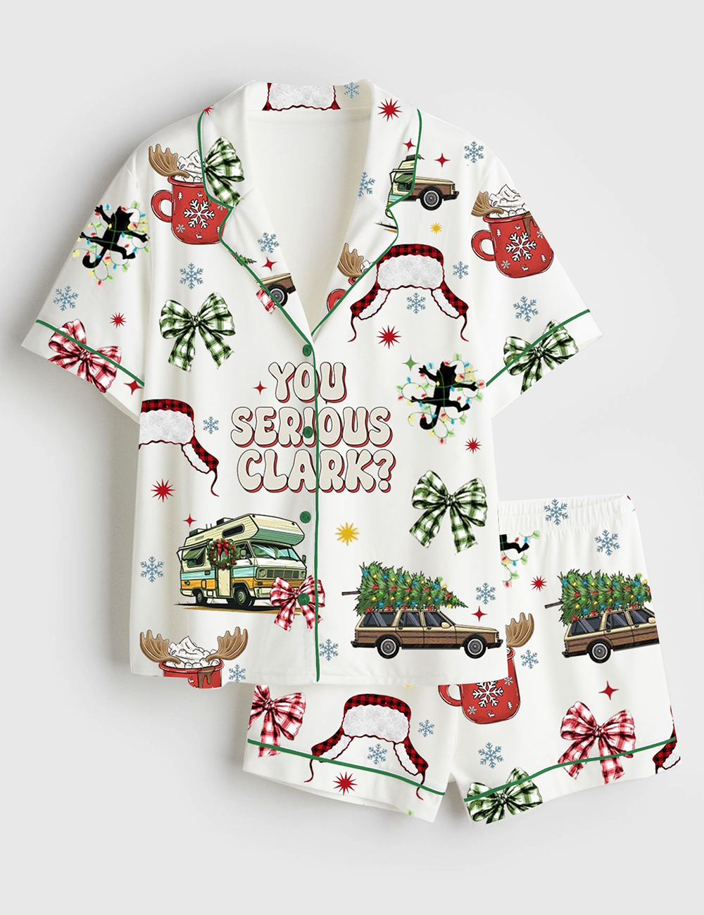 Women's You Serious Clark Christmas Vacation Short Sleeve Satin Pajama Set