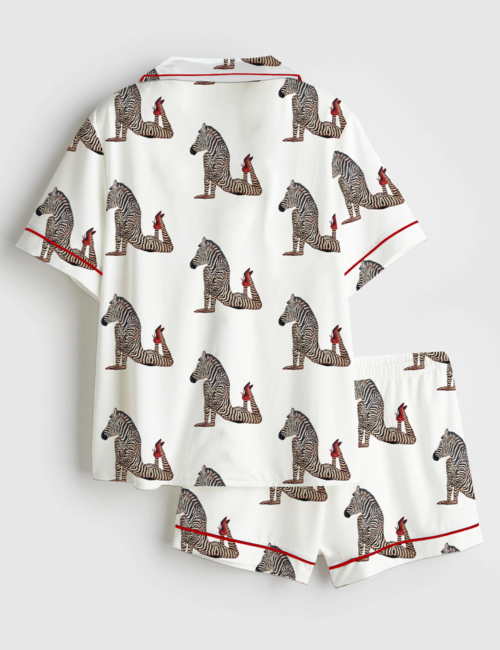Alternative view of Women's Zebra Wearing Red High Heels Short Sleeve Satin Pajama Set