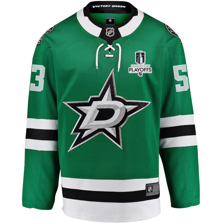 Alternative view of Wyatt Johnston 53 Dallas Stars 2024 NHL Playoffs Patch Home Jersey - Men, Green - JS876 