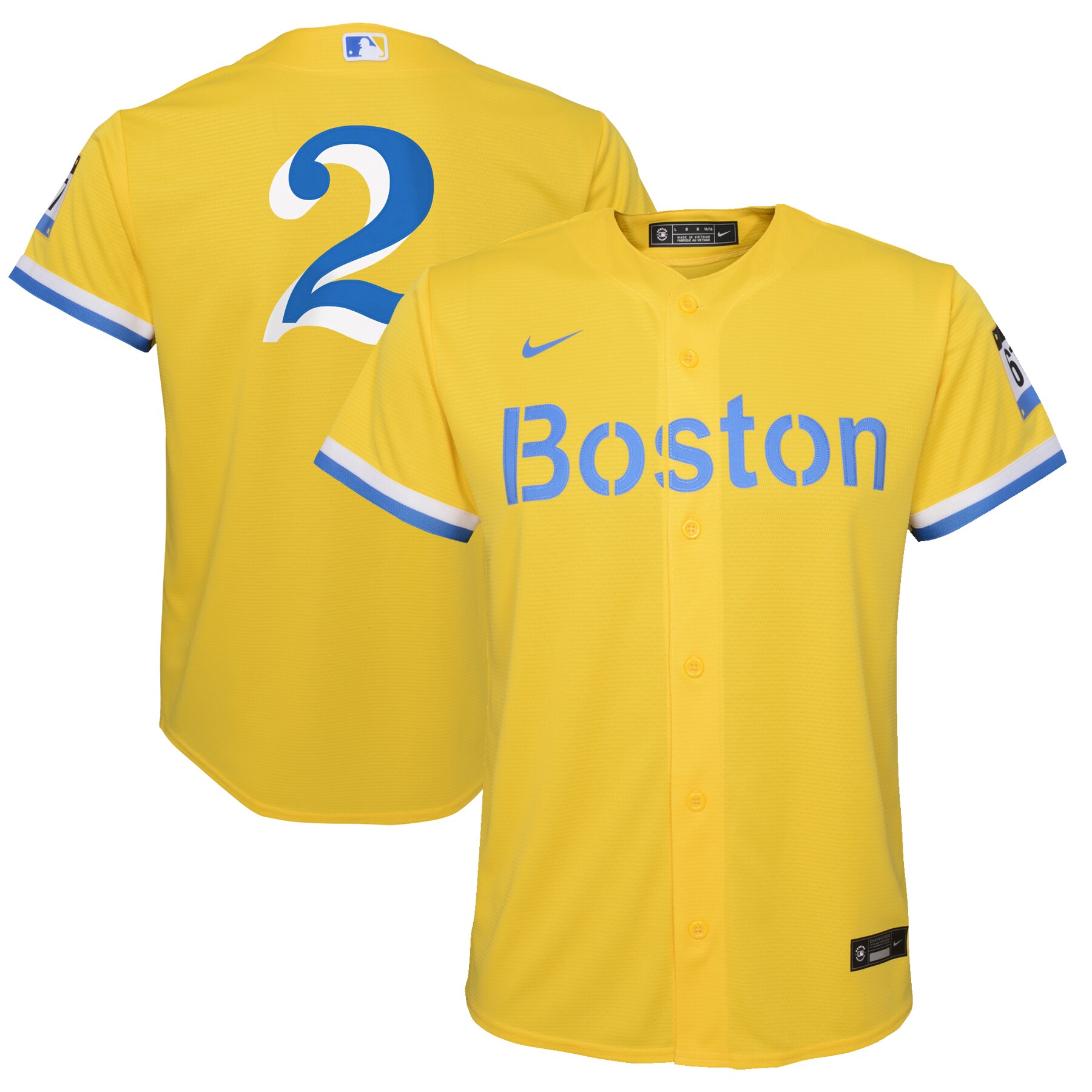 Alternative view of Xander Bogaerts Boston Red Sox Youth City Connect Replica Player Jersey - Gold/light Blue