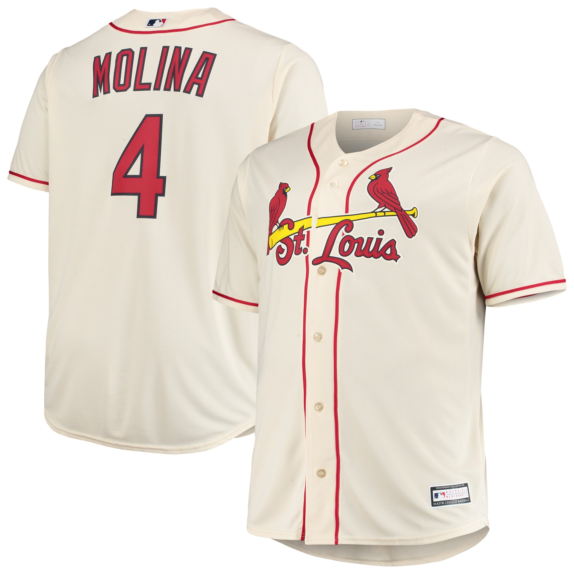 Alternative view of Yadier Molina St. Louis Cardinals Big & Tall Replica Player Jersey - Cream