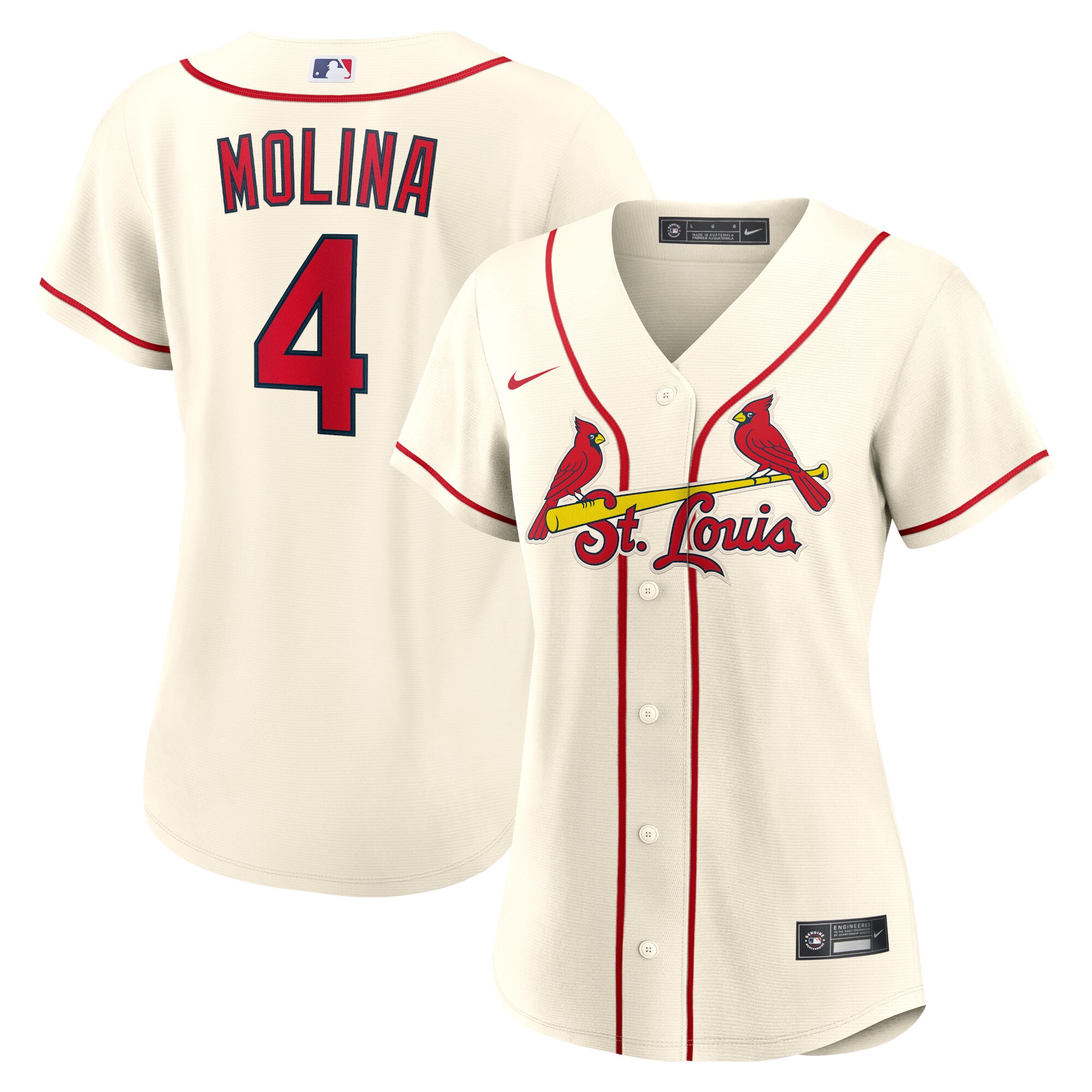Alternative view of Yadier Molina St. Louis Cardinals Women’s Alternate Replica Player Jersey – Cream