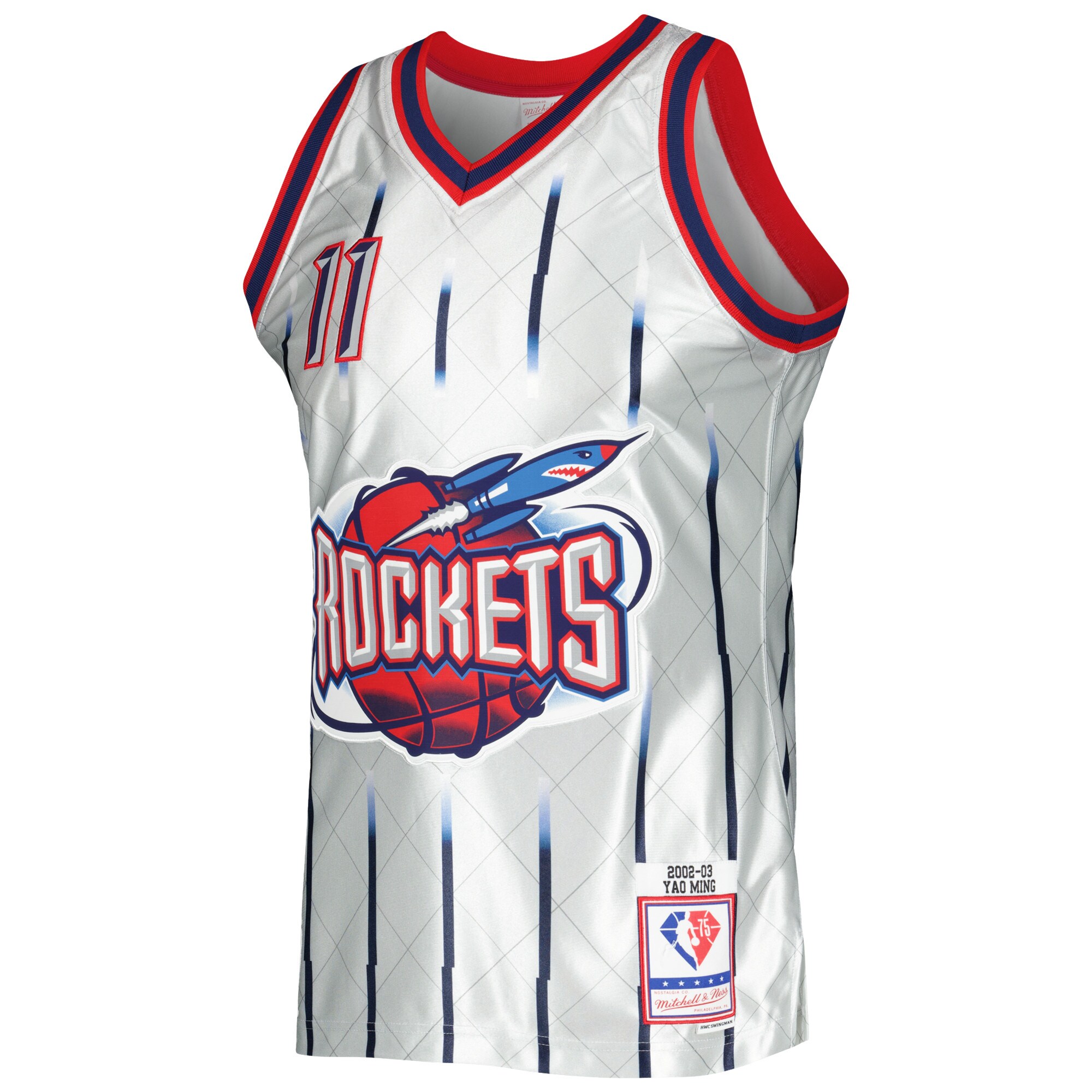 Alternative view of Yao Ming Houston Rockets Mitchell & Ness 2002/03 Hardwood Classics 75th Anniversary Swingman Jersey - Platinum